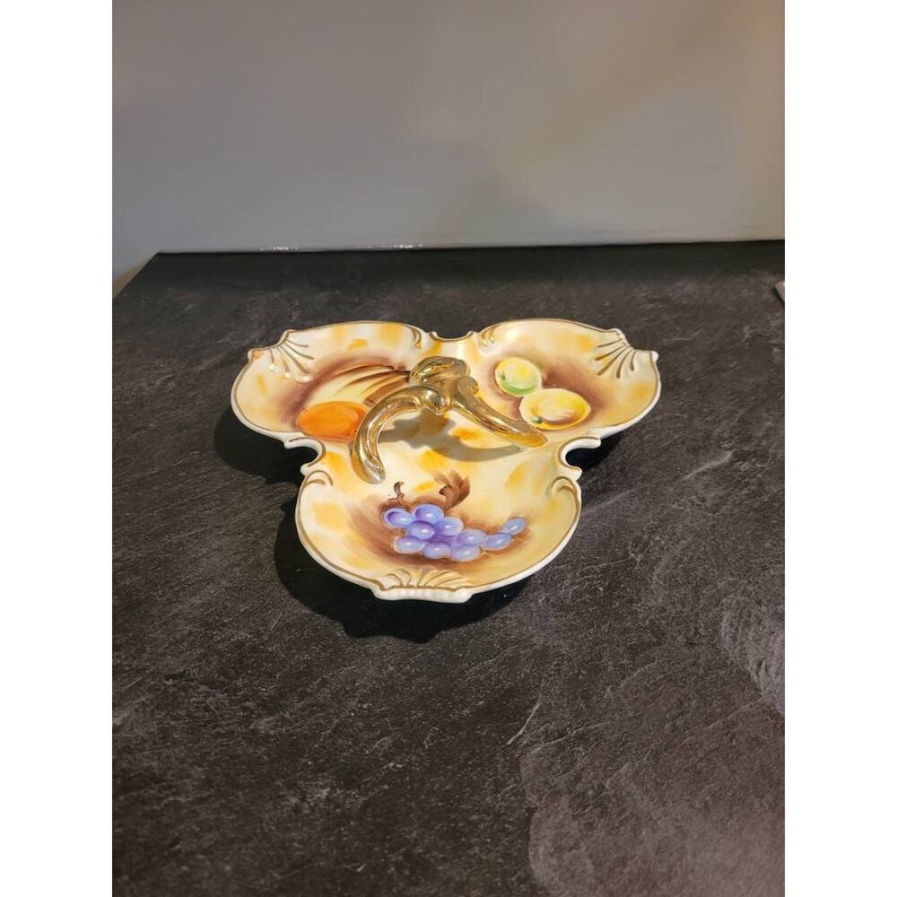 Vintage Divided Relish Tray Ceramic, Enesco Hand Painted Japan